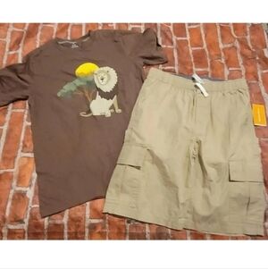 Gymboree Boys Safari Shirt Sz 12 Vguc Shorts Nwt Set